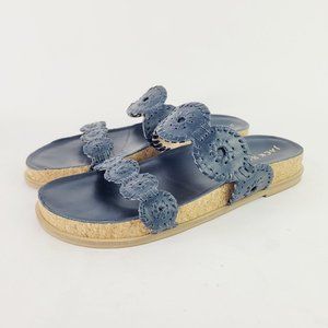 Jack Rogers Midnight Blue Lauren Size 7.5 Comfort Leather Cork Sandals Slides